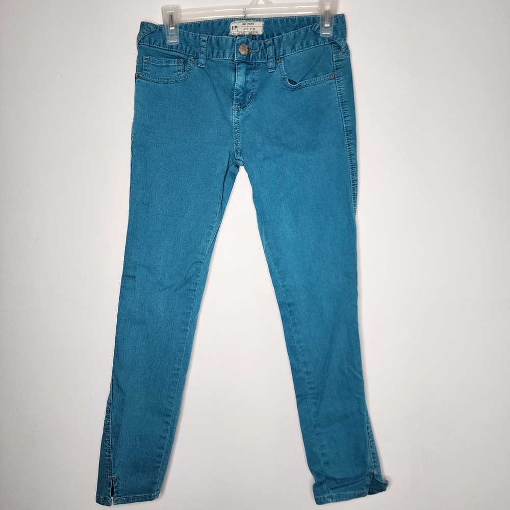 Free People Jeans Womens Tag 26 Measured SEE PHOTO Turquoise Blue‎ Stretch Denim - Picture 2 of 8